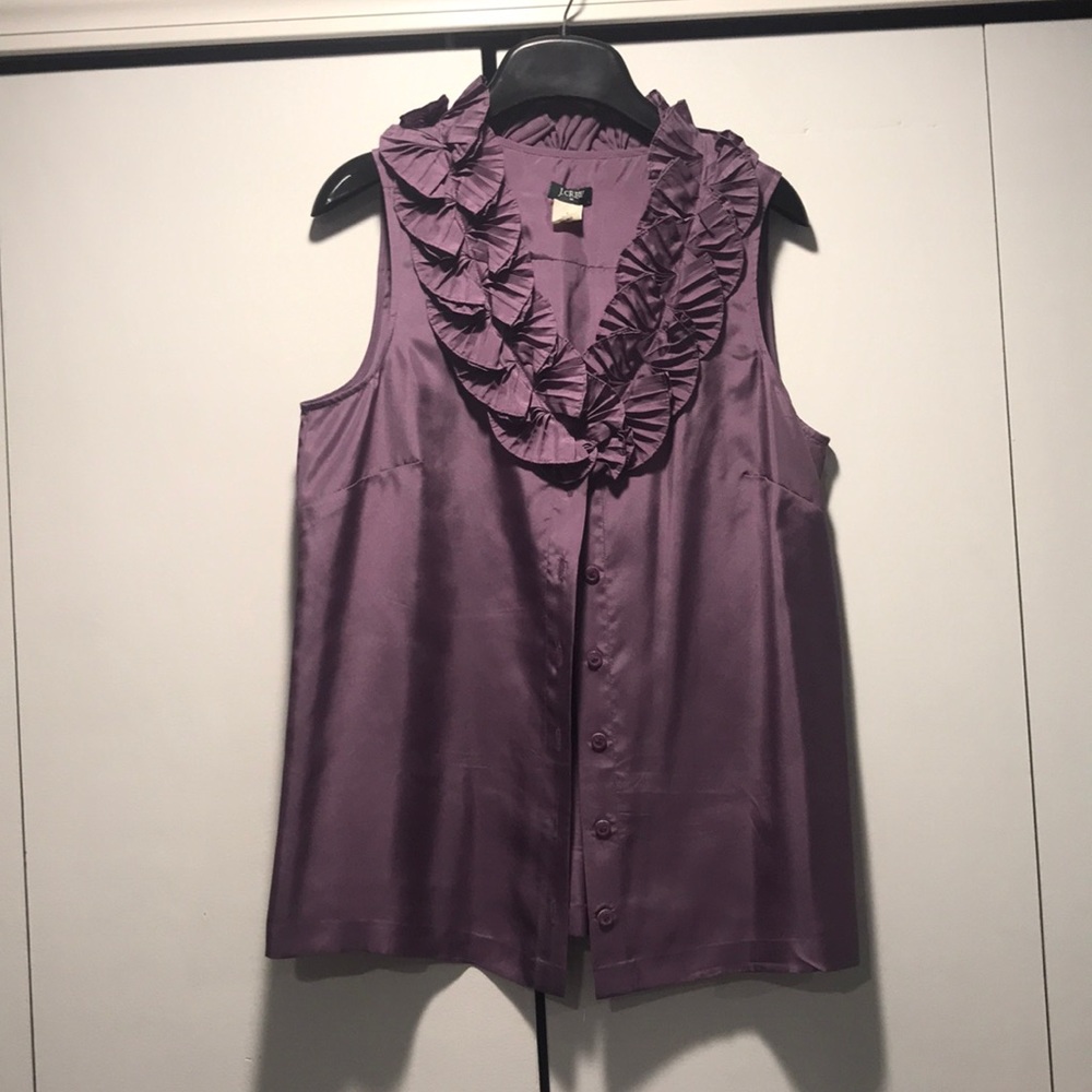 J Crew purple silk floral collared shell - 2